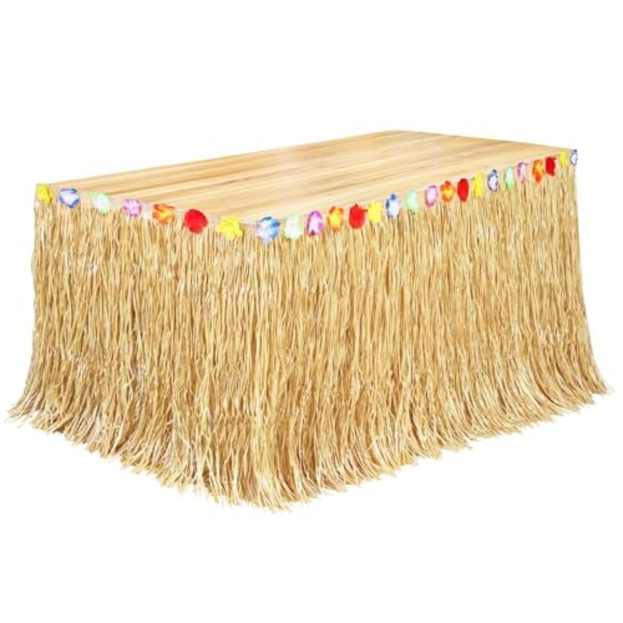 Grass Table Skirt Natural 9 Feet x 29.5 Inch Hawaiian Table Skirt for Tropical Hawaiian Party Decorations Luau Party Costume Party, Straw Yellow
